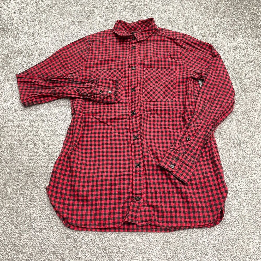 J.Crew Flannel Popover shirt Womens 00 Red Black Check Long Sleeve Cotton Blouse